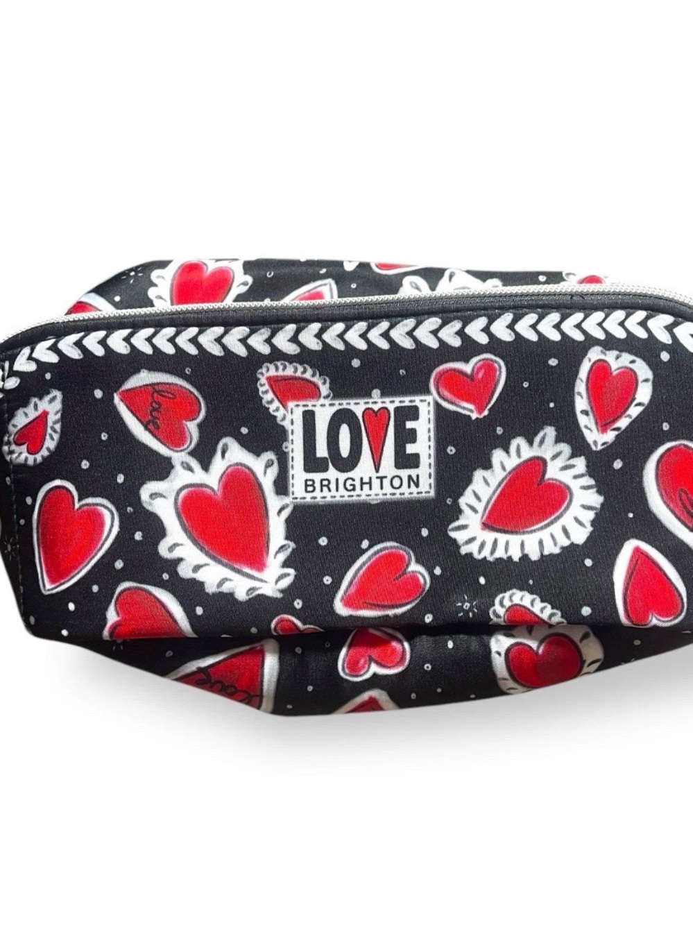 Brighton Black & Red Heart Print Cosmetic Pouch, including 2 bags the inside bag
